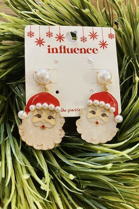 Pearled Santa Dangle Earrings