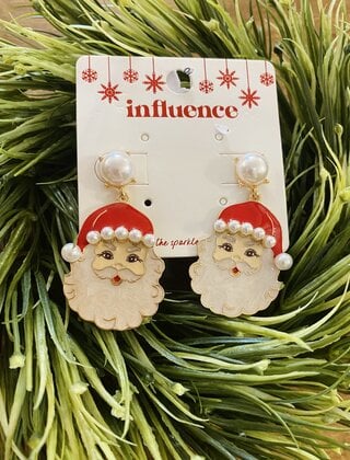 Pearled Santa Dangle Earrings