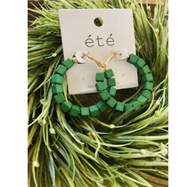 Green Color Block Beaded Hoops