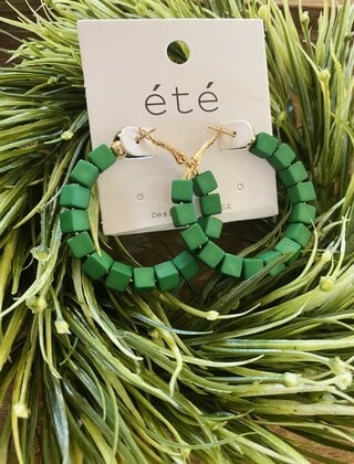 Green Color Block Beaded Hoops