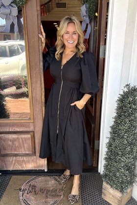 Golden Zip Black Dress