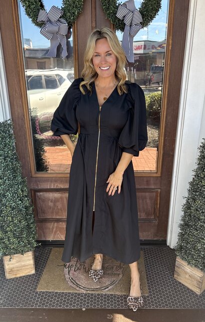 Golden Zip Black Dress