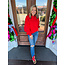 The Uptown Peach Rachel Red Collar Sweatshirt