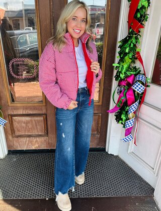 Gingham Zip Up Puffer Jacket