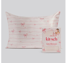 Holiday Satin Pillowcase - Striped Red Bows