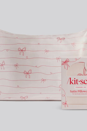 Holiday Satin Pillowcase - Striped Red Bows