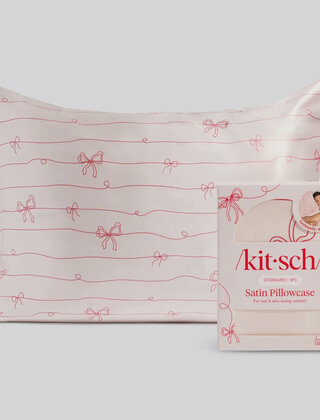 Holiday Satin Pillowcase - Striped Red Bows