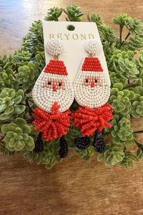 Beaded Santa Dangle Earrings