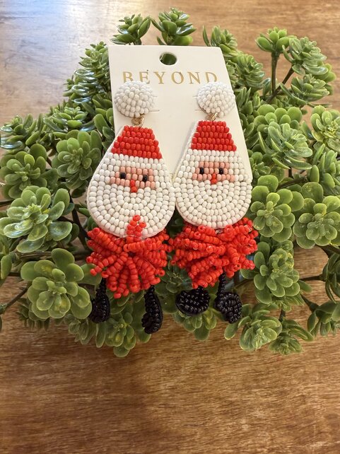 Beaded Santa Dangle Earrings