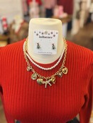 Bow and Pearl Layered Charm Necklace