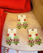 Beaded Red/Green Christmas Tree Earrings