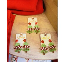Beaded Red/Green Christmas Tree Earrings