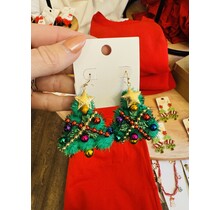 Pom Pom Big Christmas Tree Earrings