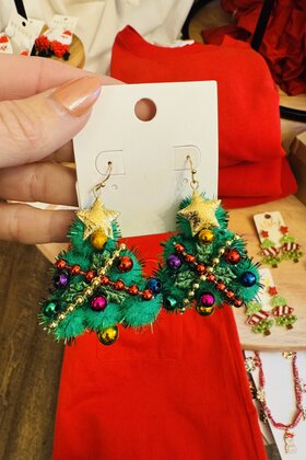 Pom Pom Big Christmas Tree Earrings