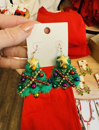 Pom Pom Big Christmas Tree Earrings