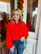 Red Cropped Collared Pullover