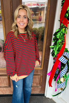 Oversized R/G Striped Knit Top