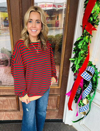 Oversized R/G Striped Knit Top