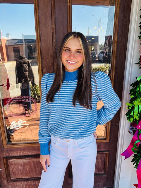 Striped Knitted Mockneck Sweater