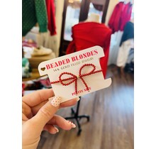 Beaded Blondes Red Pearl Bow Bracelet