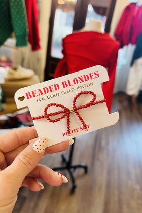 Beaded Blondes Red Pearl Bow Bracelet