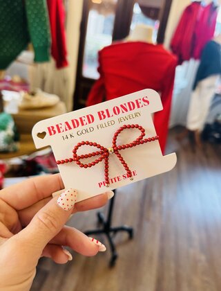 Beaded Blondes Red Pearl Bow Bracelet