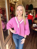 Blush Pink V-Neck Varsity Knit