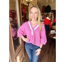 Blush Pink V-Neck Varsity Knit