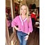 The Uptown Peach Blush Pink V-Neck Varsity Knit