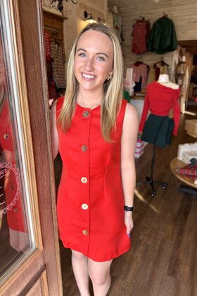 Rose Red Buttoned Mini Dress