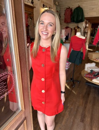 Rose Red Buttoned Mini Dress