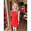 The Uptown Peach Rose Red Buttoned Mini Dress