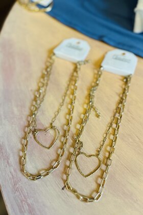 Heart & Chain Necklace Set Gold