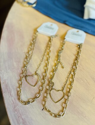 Heart & Chain Necklace Set Gold