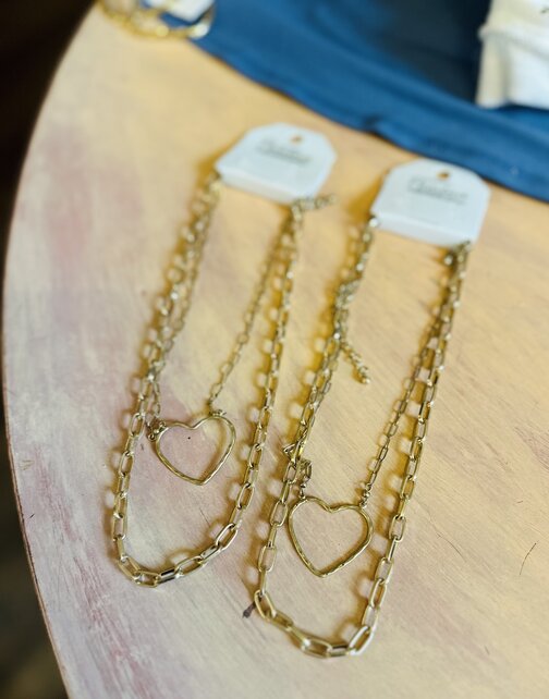 Heart & Chain Necklace Set Gold