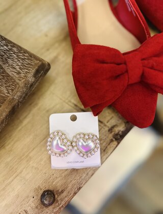 Double Pearl Heart Earrings