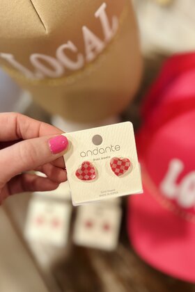 Checkered Heart Studs