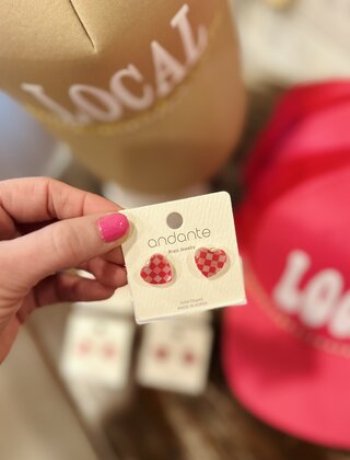 Checkered Heart Studs