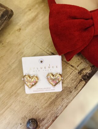 Pearl Dotted Gold Heart Earrings
