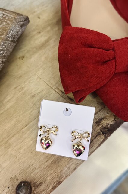 Bow & Heart Dangle Earrings