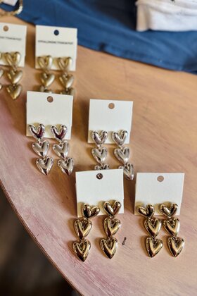 Triple Heart Dangle Earrings