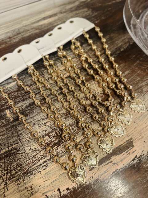 Heart and Metal Ball Necklace - Gold