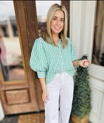 Green Puff Sleeve Blouse