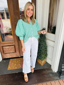 Green Puff Sleeve Blouse