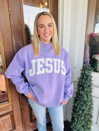 Jesus on Lavender Mock Neck