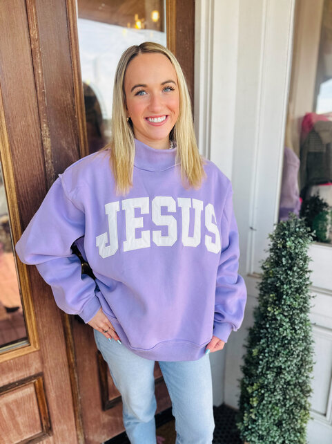 Jesus on Lavender Mock Neck