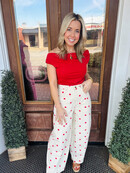 Cream & Red Polka Dot Barrel Jeans