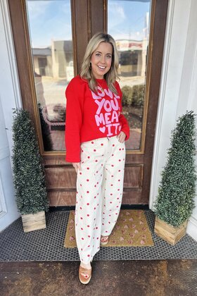Cream & Red Polka Dot Barrel Jeans