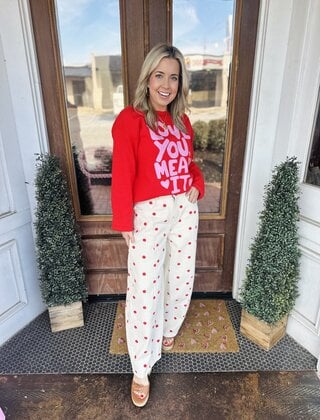 Cream & Red Polka Dot Barrel Jeans