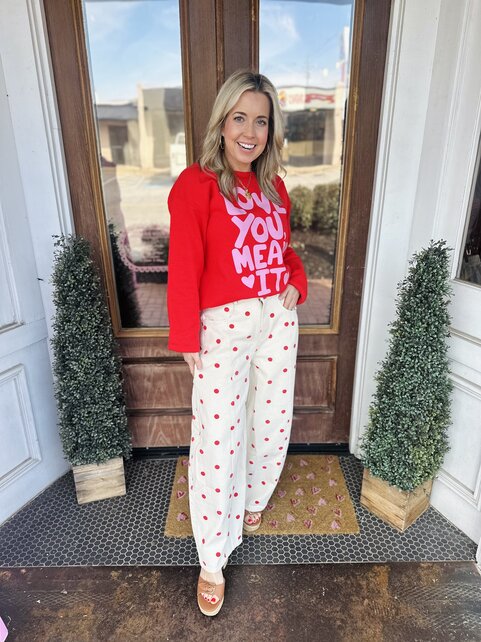 Cream & Red Polka Dot Barrel Jeans